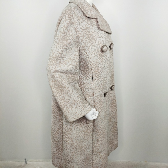 Vintage 60s Double Breasted Taupe Brocade Coat M - Picture 4 of 8